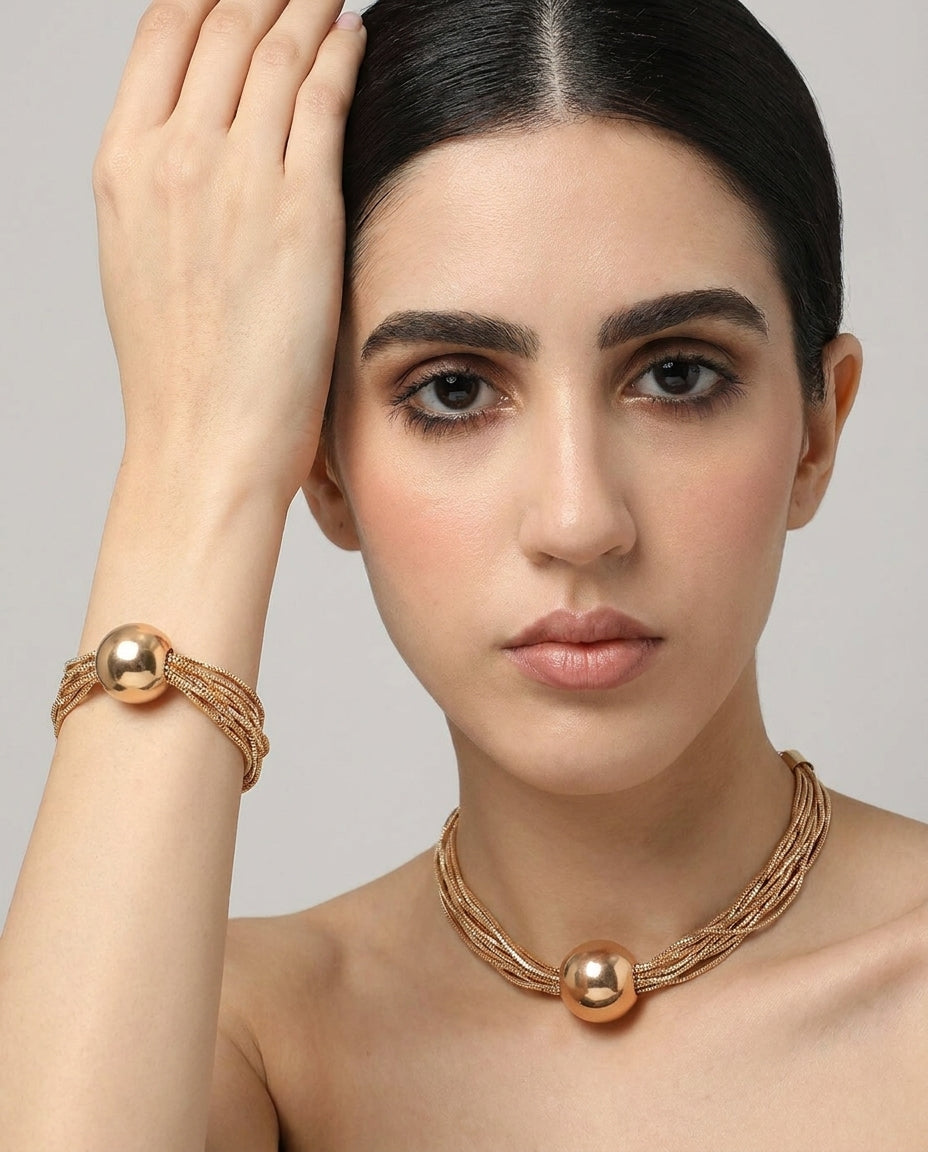 Celyssa Layered Necklace with Polished Ball Pendant