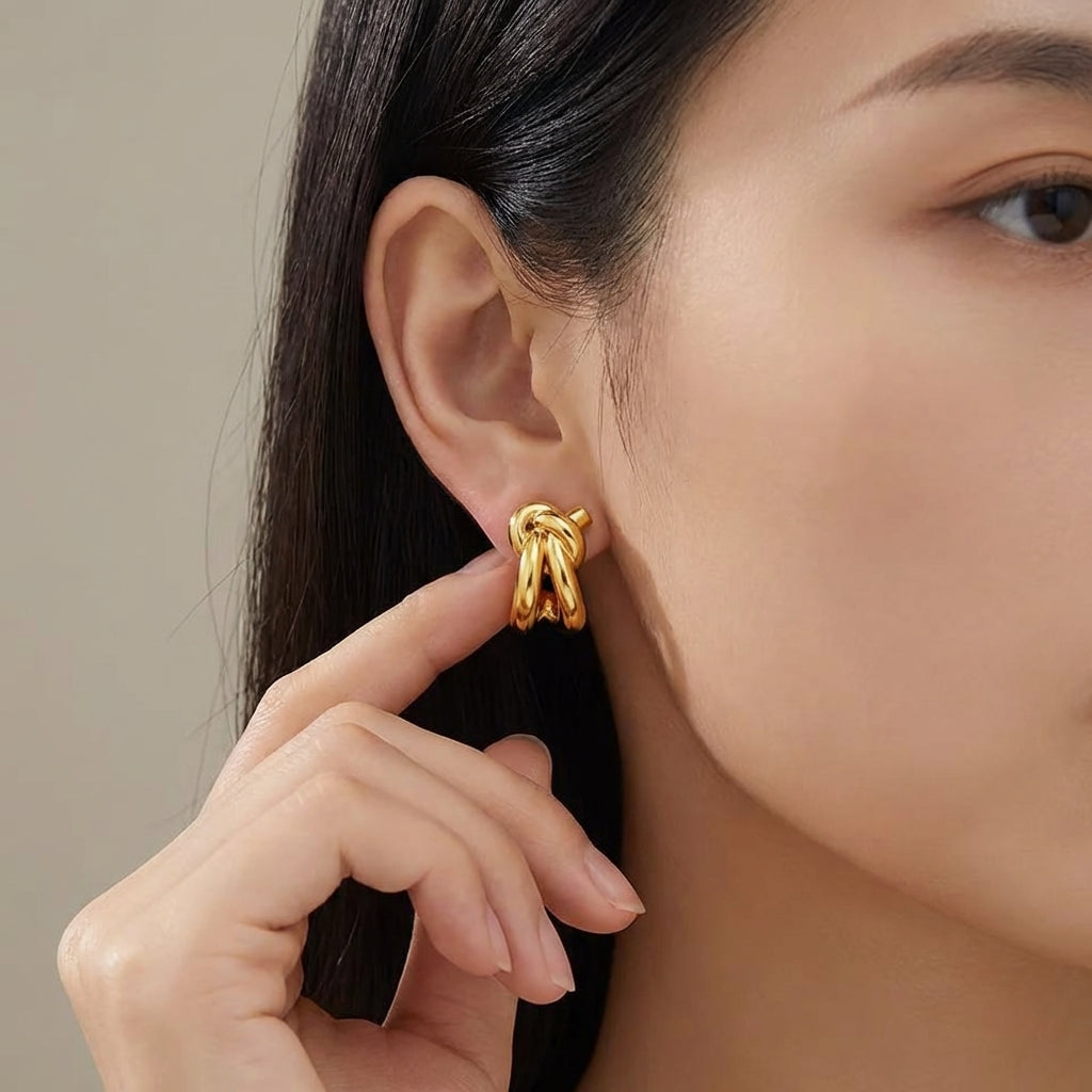 Celyssa Celine Knot Huggie Studs
