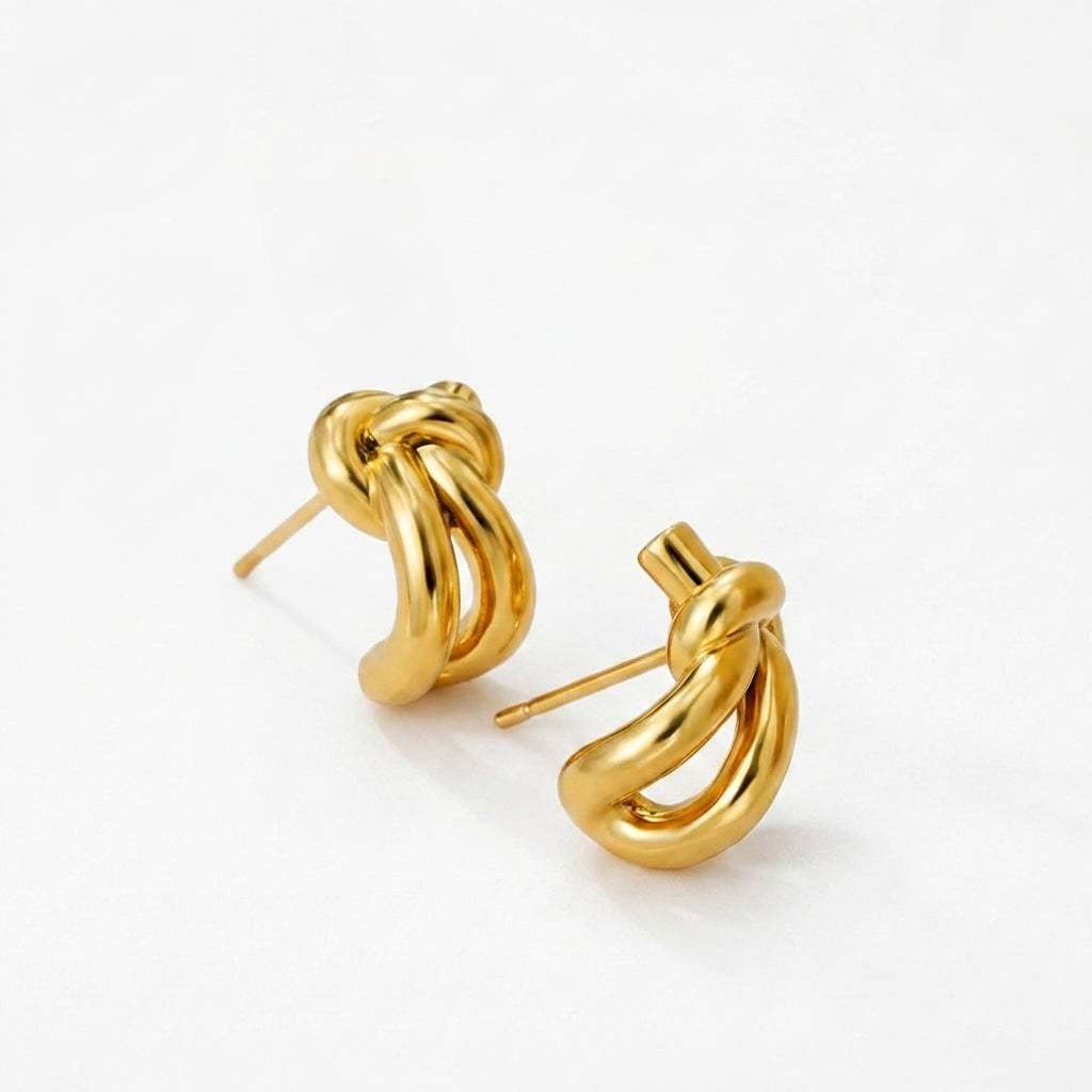 Celyssa Knot Huggie Stud Earrings in Gold