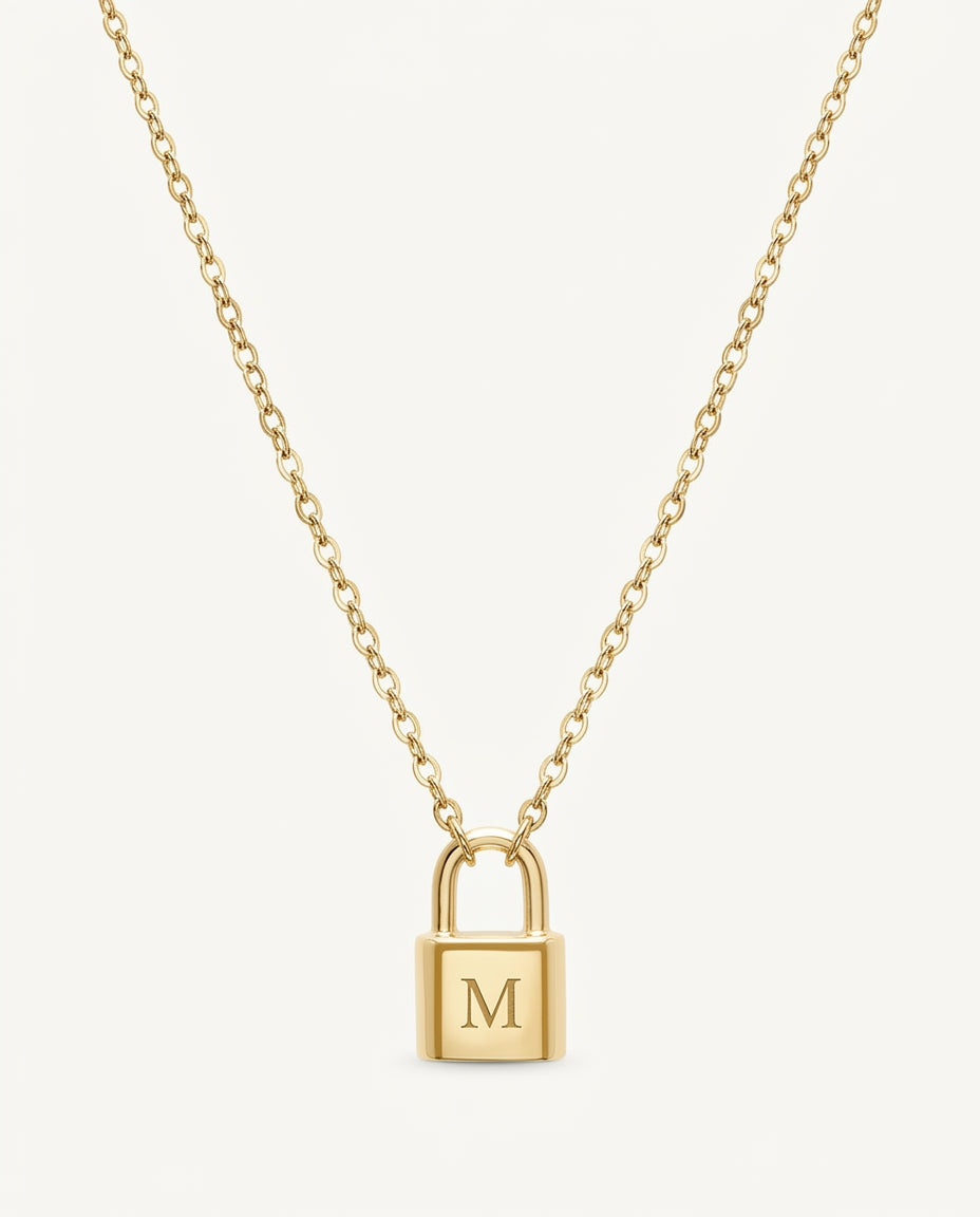 Celyssa Padlock Initial Letter Necklace in 18K Gold Vermeil / A