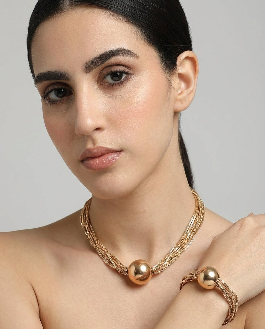 Celyssa Layered Necklace with Polished Ball Pendant