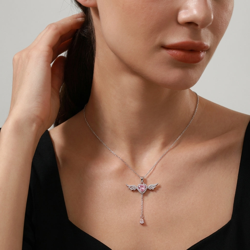Celyssa Seraphina Angel Wing Necklace in Rose + Silver