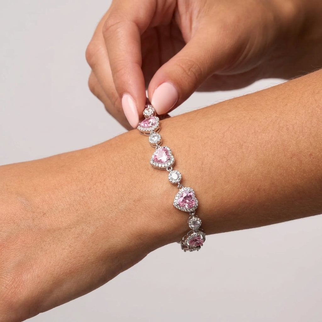 Celyssa Pink Halo Heart Tennis Bracelet