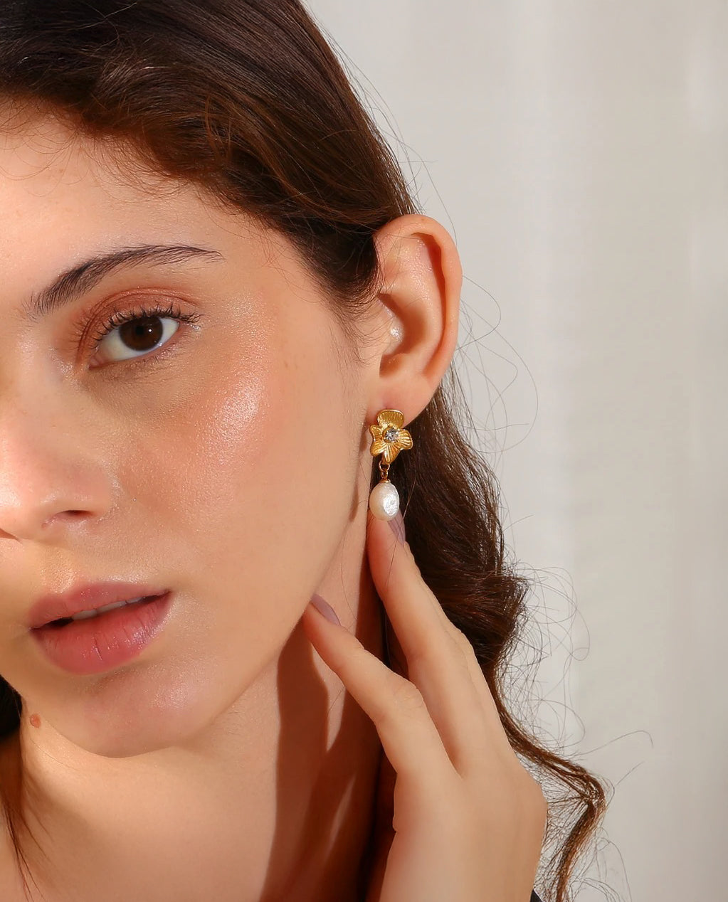 Celyssa Magnolia Crystal & Pearl Drop Earrings in Silver