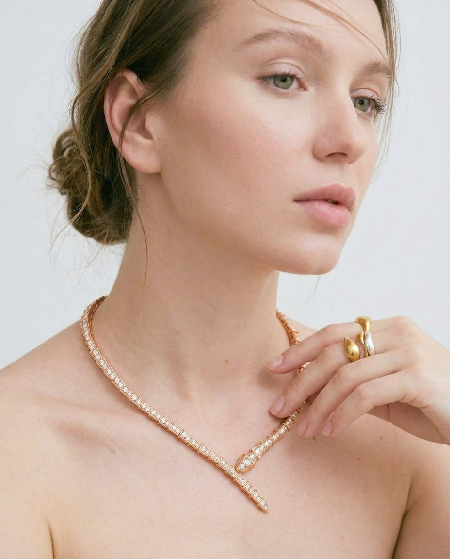 Celyssa Crystal Serpent Snake Choker Necklace