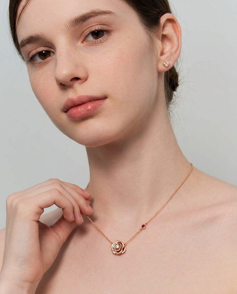 Celyssa My Rose 14K Rose Gold Pendant Necklace with Diamond & Ruby