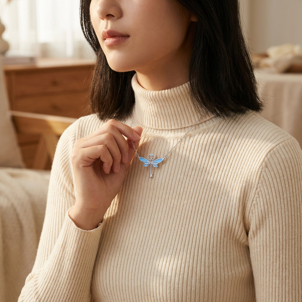 Celyssa Glow Winged Key Pendant Necklace
