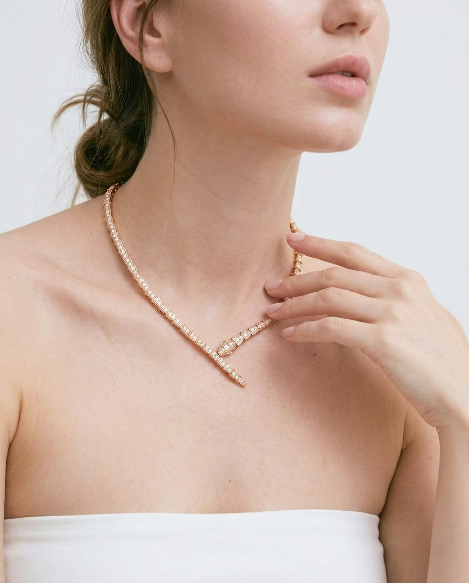 Celyssa Crystal Serpent Snake Choker Necklace