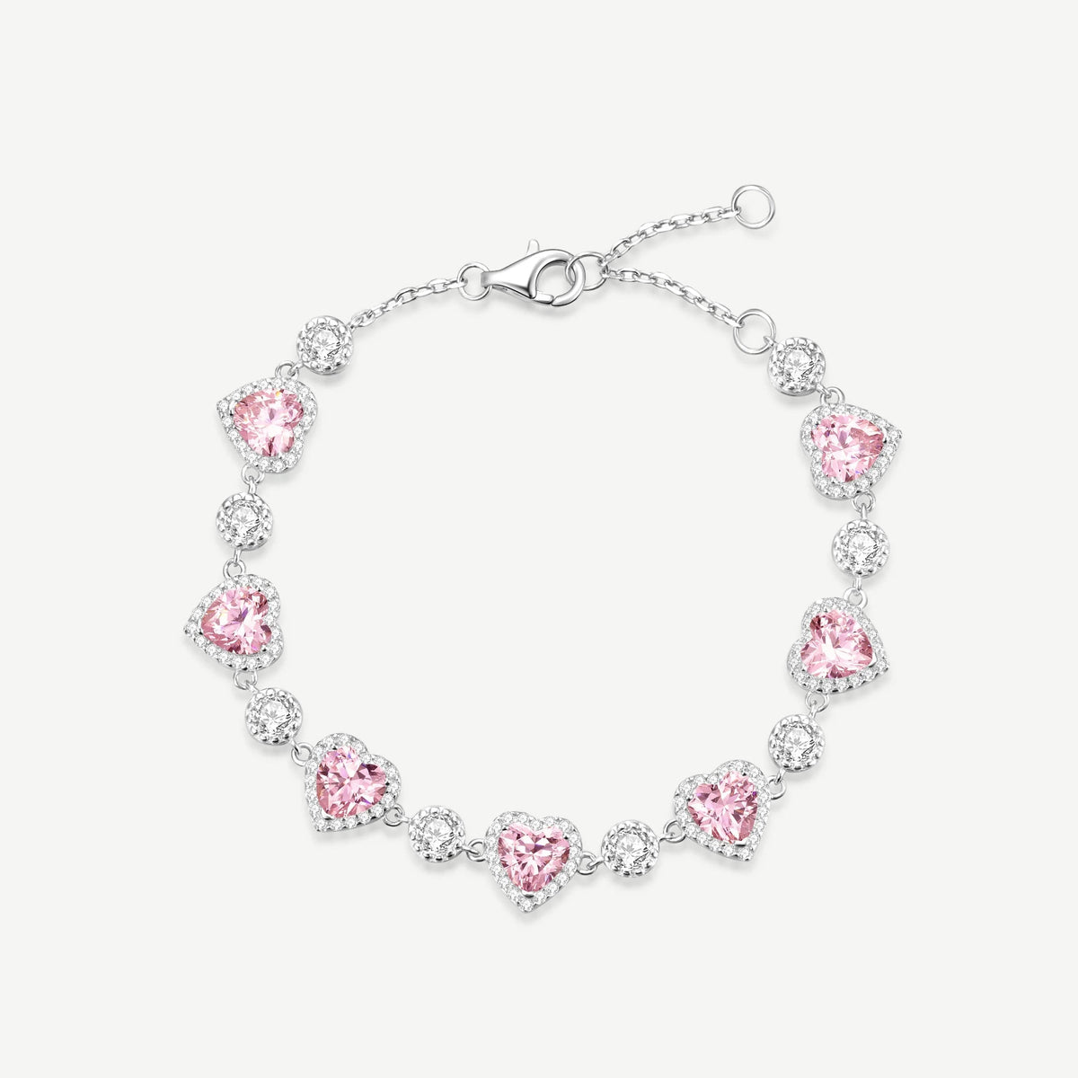 Celyssa Pink Halo Heart Tennis Bracelet in Pink