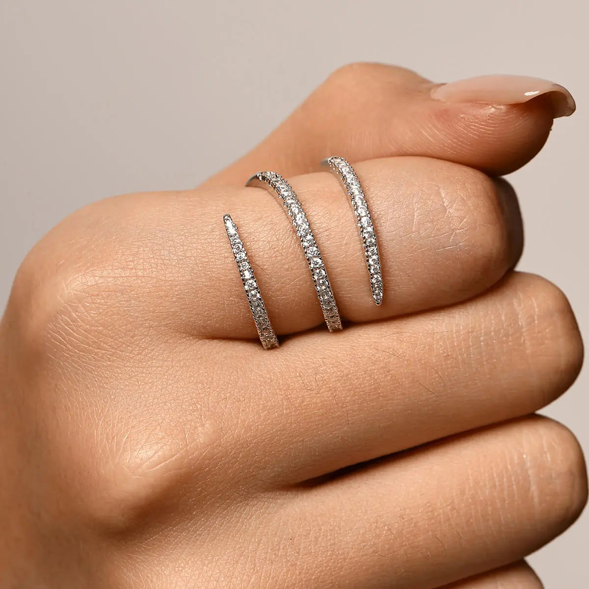 Celyssa Crystal 3 Layer Stacking Ring in Platinum