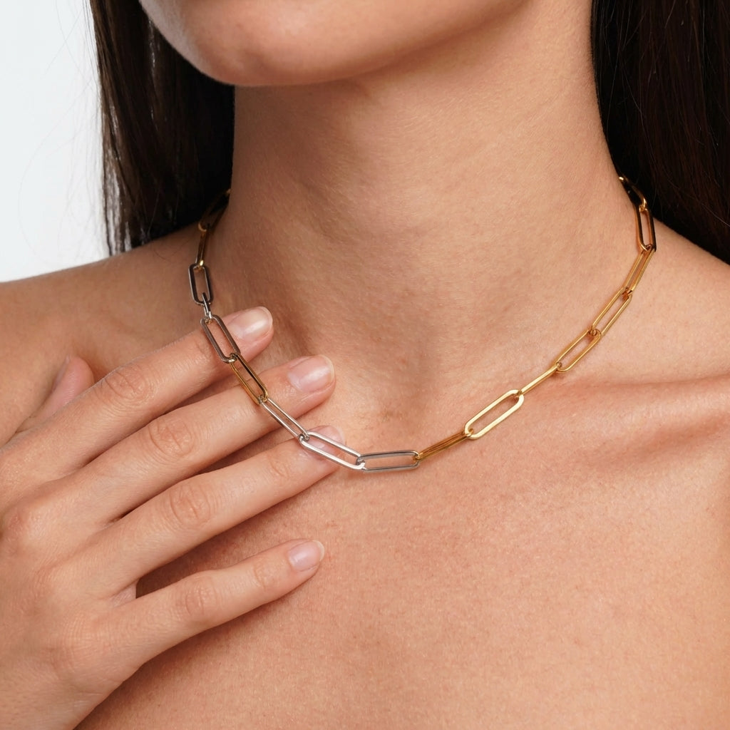 Celyssa Two Tone Paperclip Chain Necklace