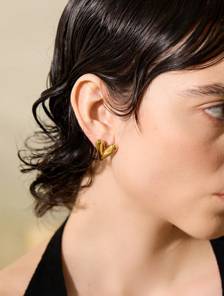 Celyssa Wandering Heart Drop Earrings in Gold + Silver