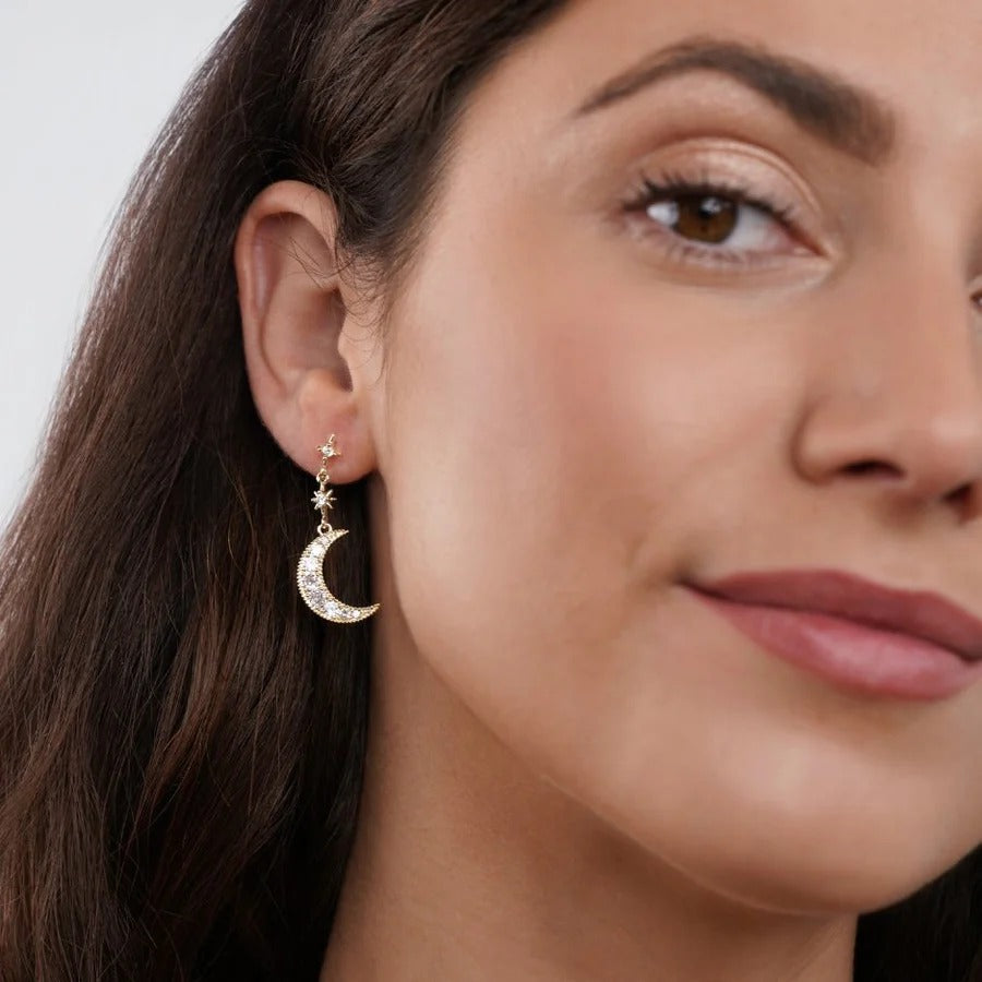 Celyssa Crystal Moon & Star Drop Earrings