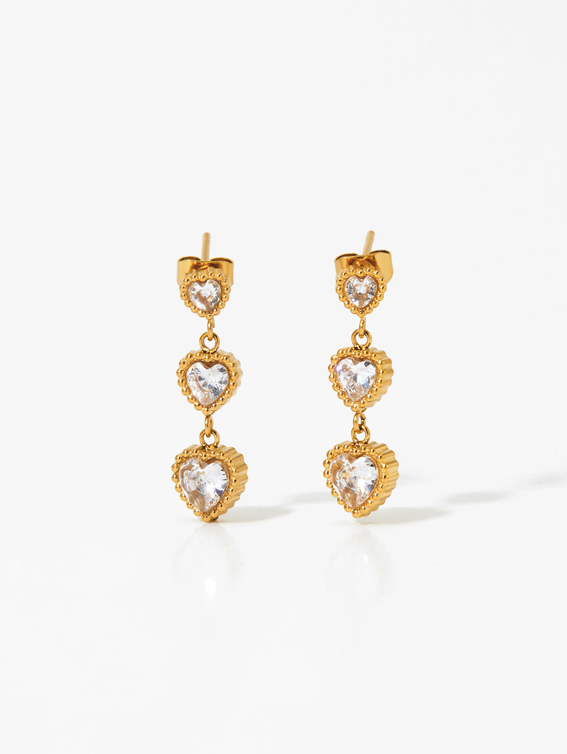 Celyssa Zirconia Trinity of Hearts Earrings in Gold