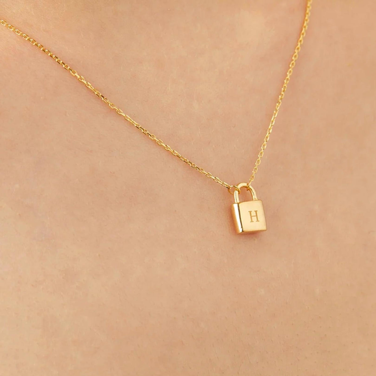 Celyssa Padlock Initial Letter Necklace in 18K Gold Vermeil / B