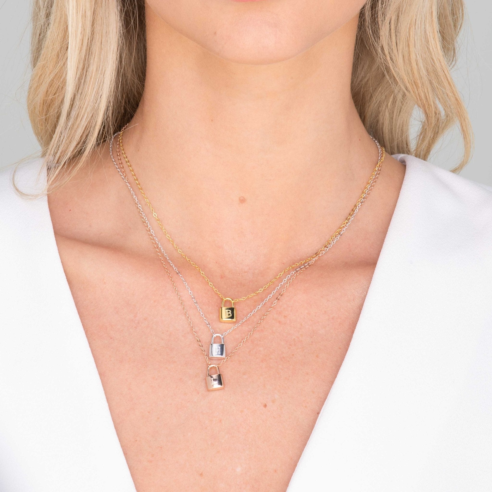 Celyssa Vera Padlock Letter Necklace in 18K Gold Vermeil / C