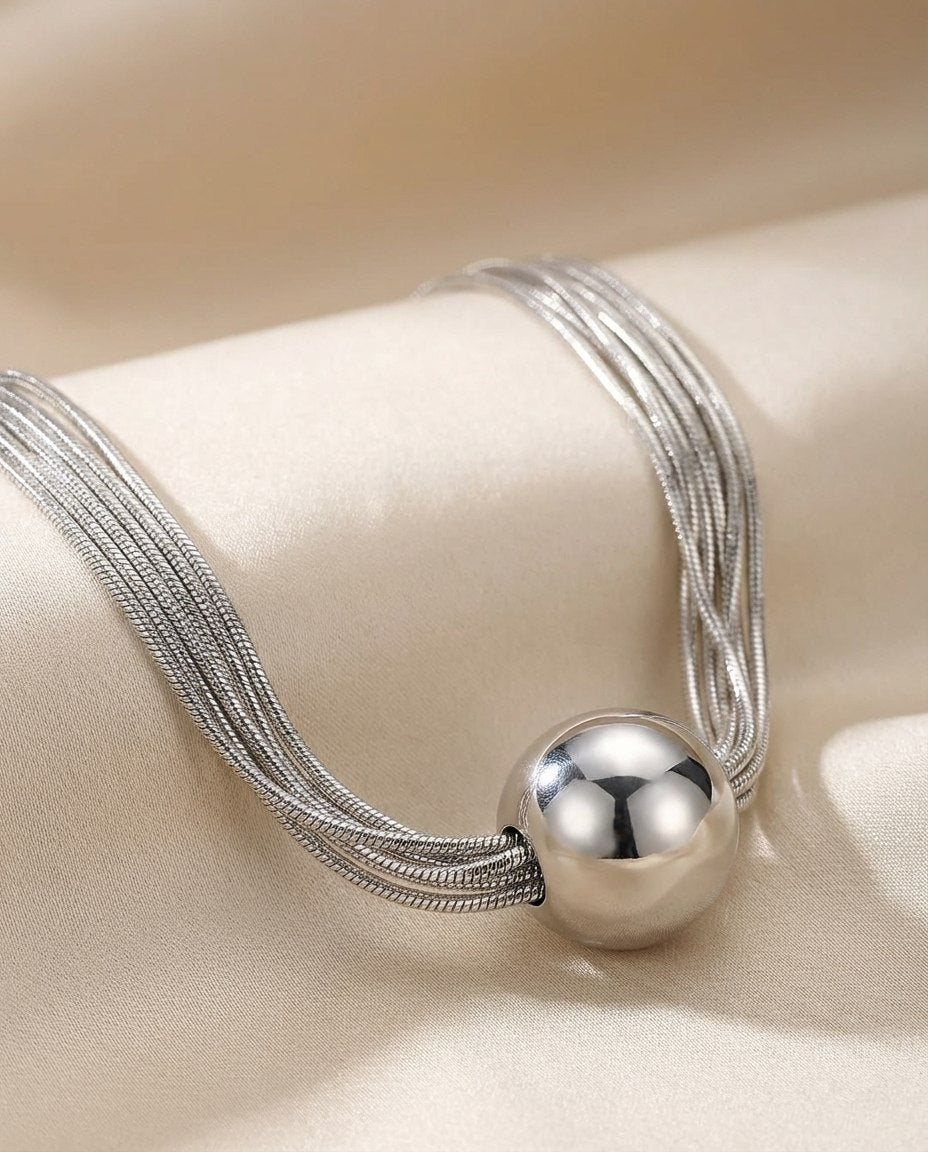 Celyssa Layered Necklace with Polished Ball Pendant