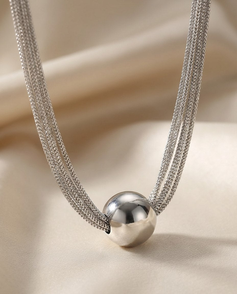 Celyssa Layered Necklace with Polished Ball Pendant