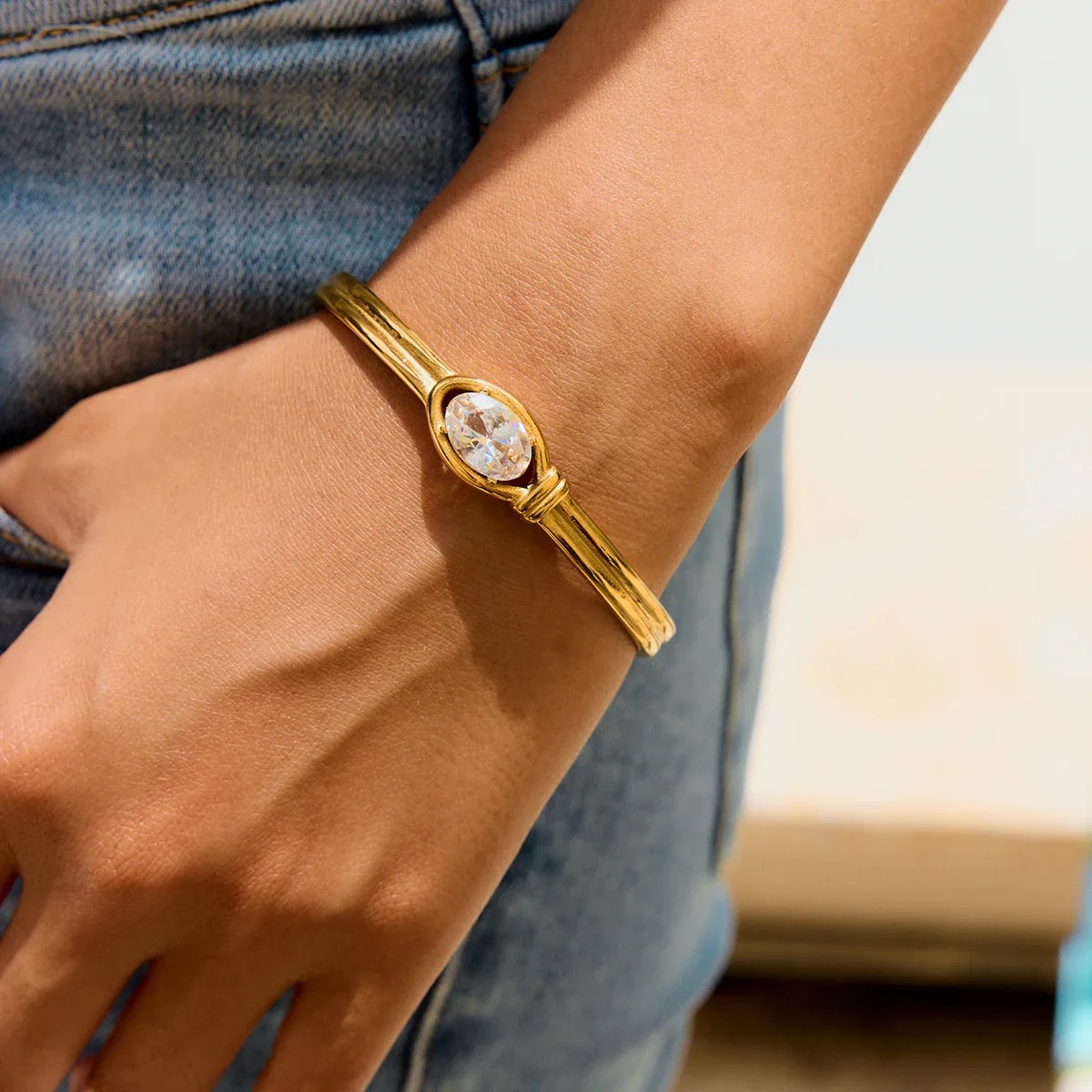 Celyssa Elysian Oval Crystal Cuff Bracelet