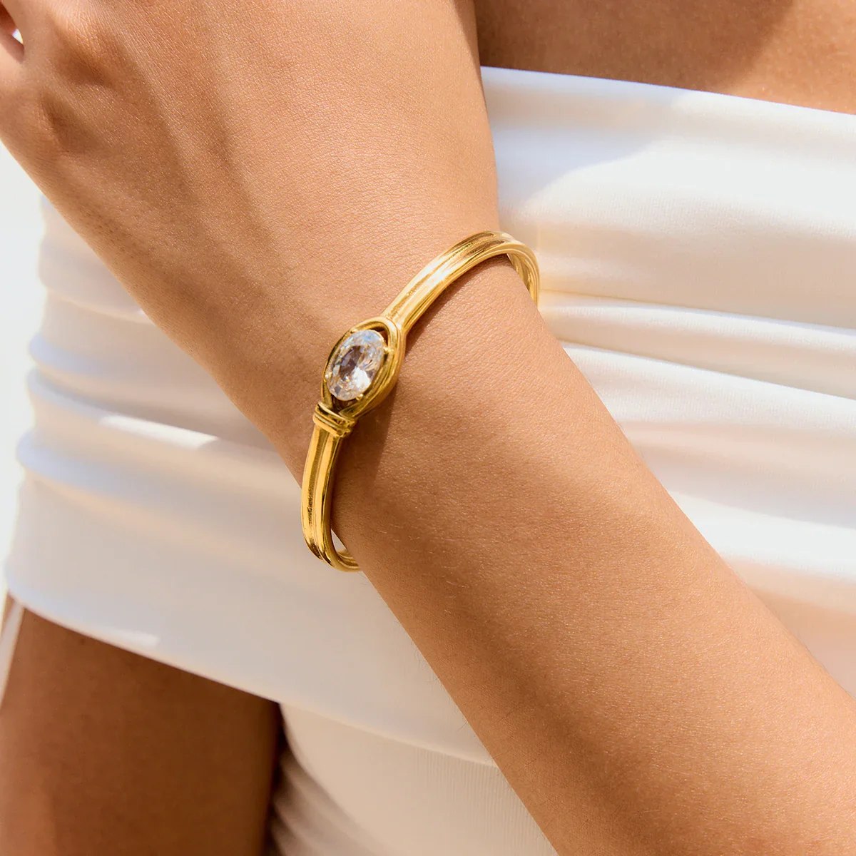 Celyssa Elysian Oval Crystal Cuff Bracelet