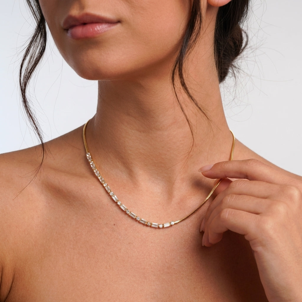 Celyssa Clarisse Half Tennis Crystal Necklace