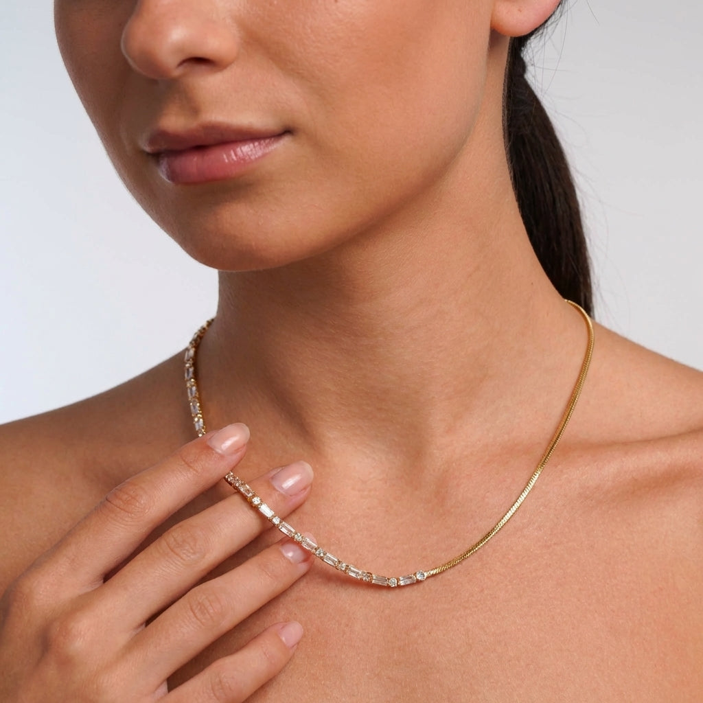 Celyssa Half Tennis Crystal Necklace