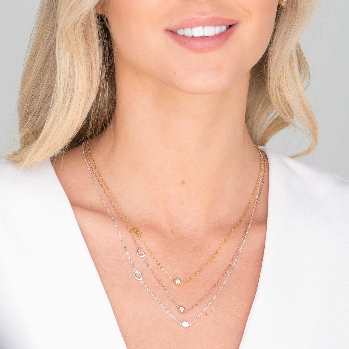Celyssa Sideways Pavé Initial Letter Necklace in 18K Gold Vermeil / B