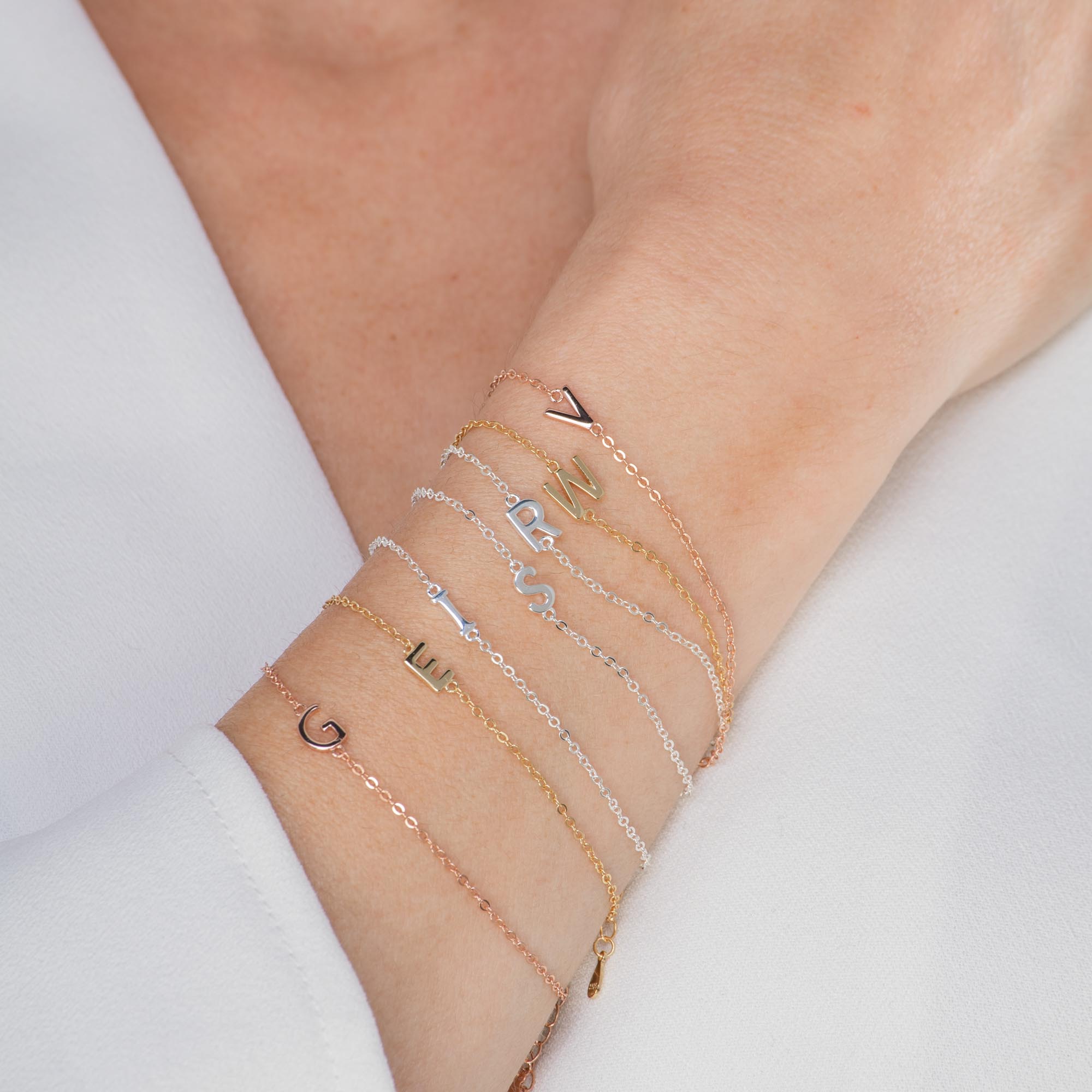Celyssa Sideways Single Initial Letter Bracelet in 18K Gold Vermeil / G