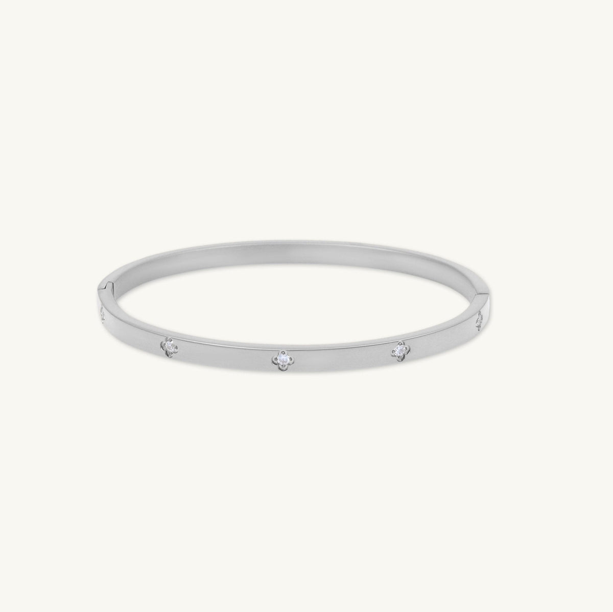 Celyssa Clover Zirconia Hinged Bangle Bracelet