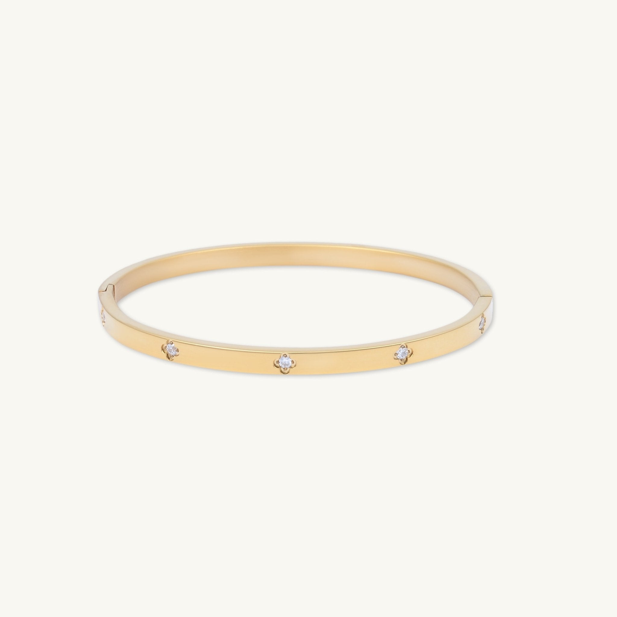 Celyssa Clover Zirconia Hinged Bangle Bracelet