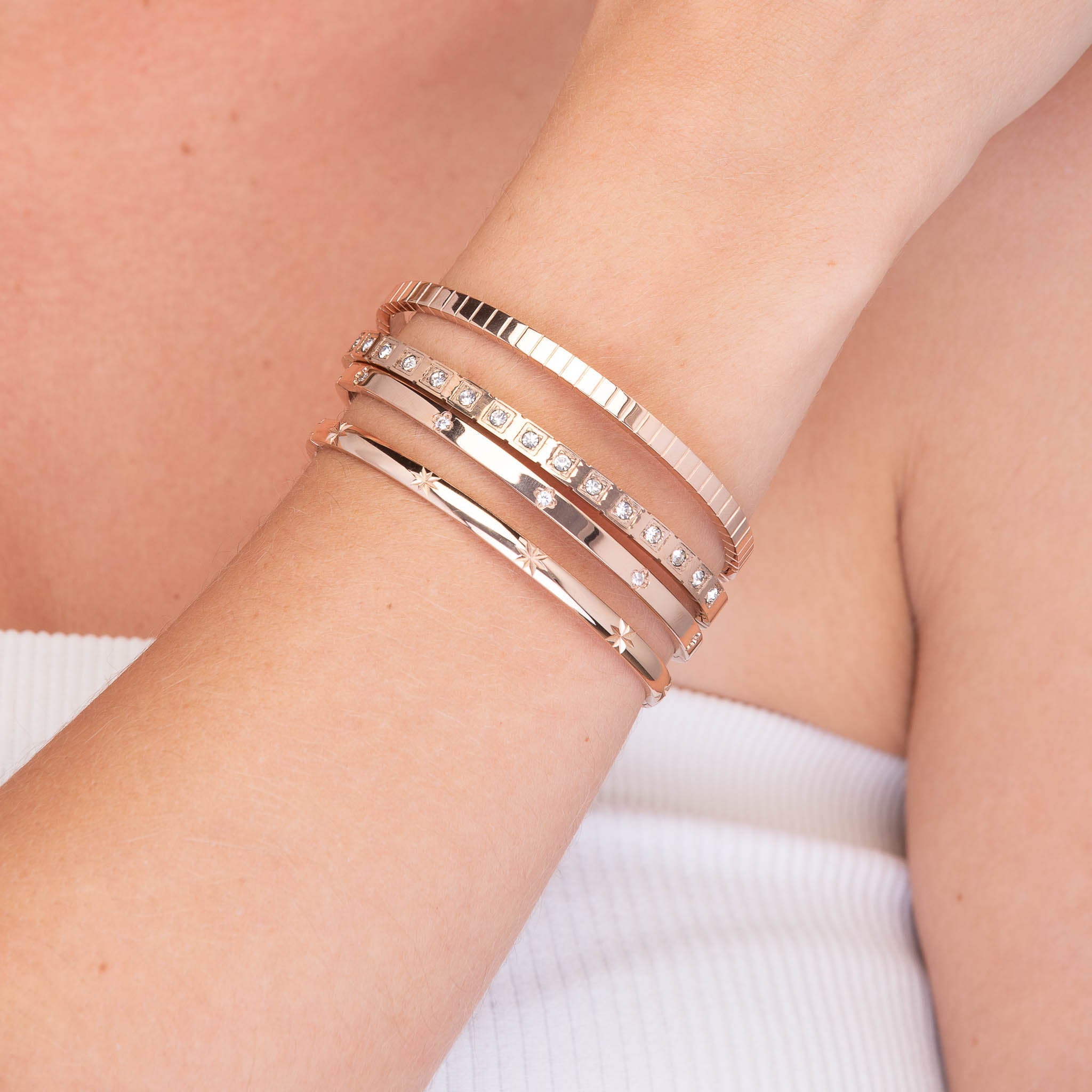 Celyssa Clover Zirconia Hinged Bangle Bracelet