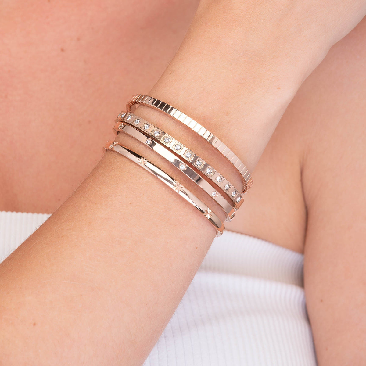 Celyssa Clover Zirconia Hinged Bangle Bracelet