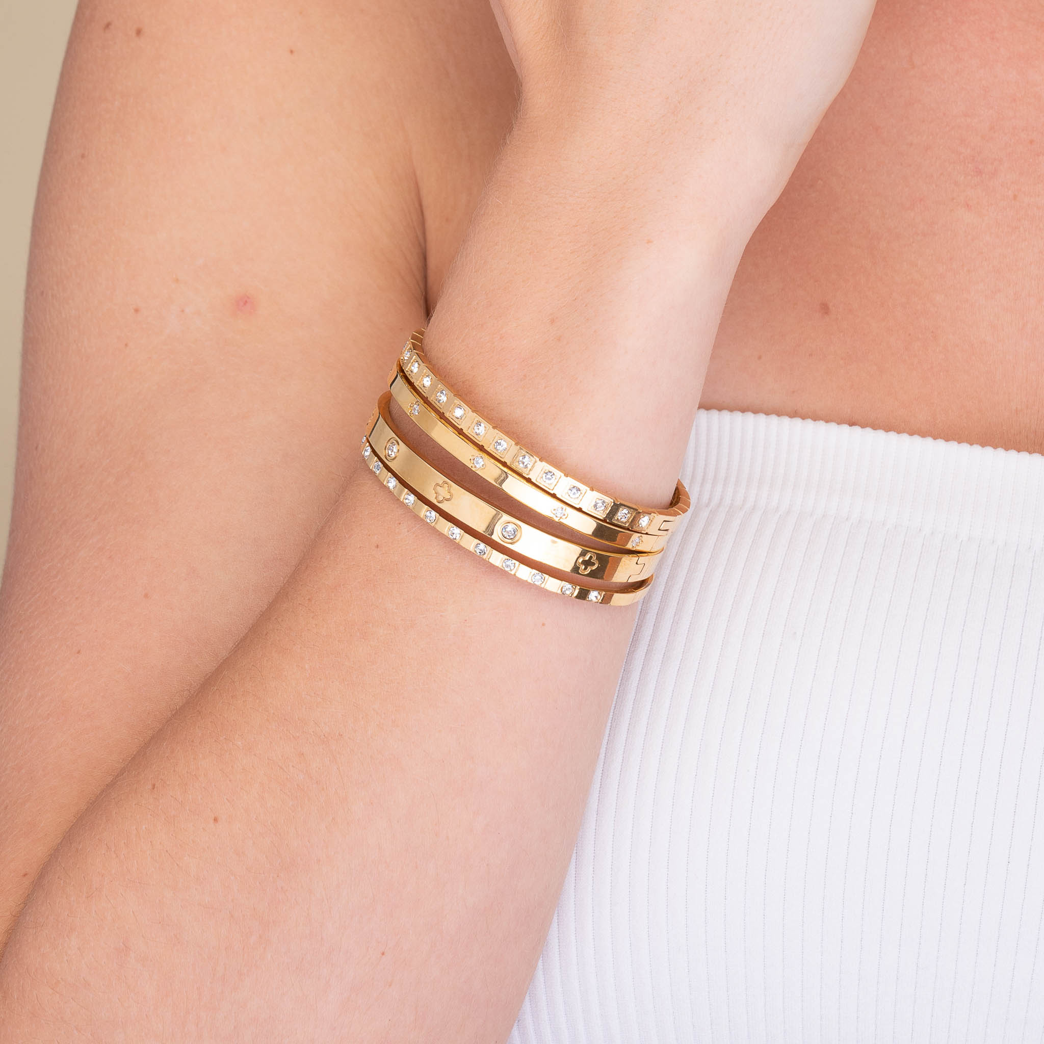 Celyssa Clover Zirconia Hinged Bangle Bracelet