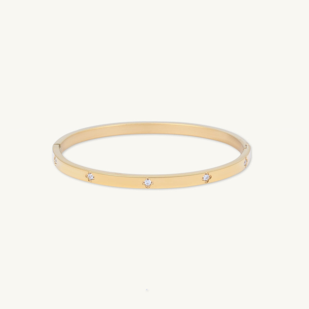 Celyssa Clover Zirconia Hinged Bangle Bracelet in Gold