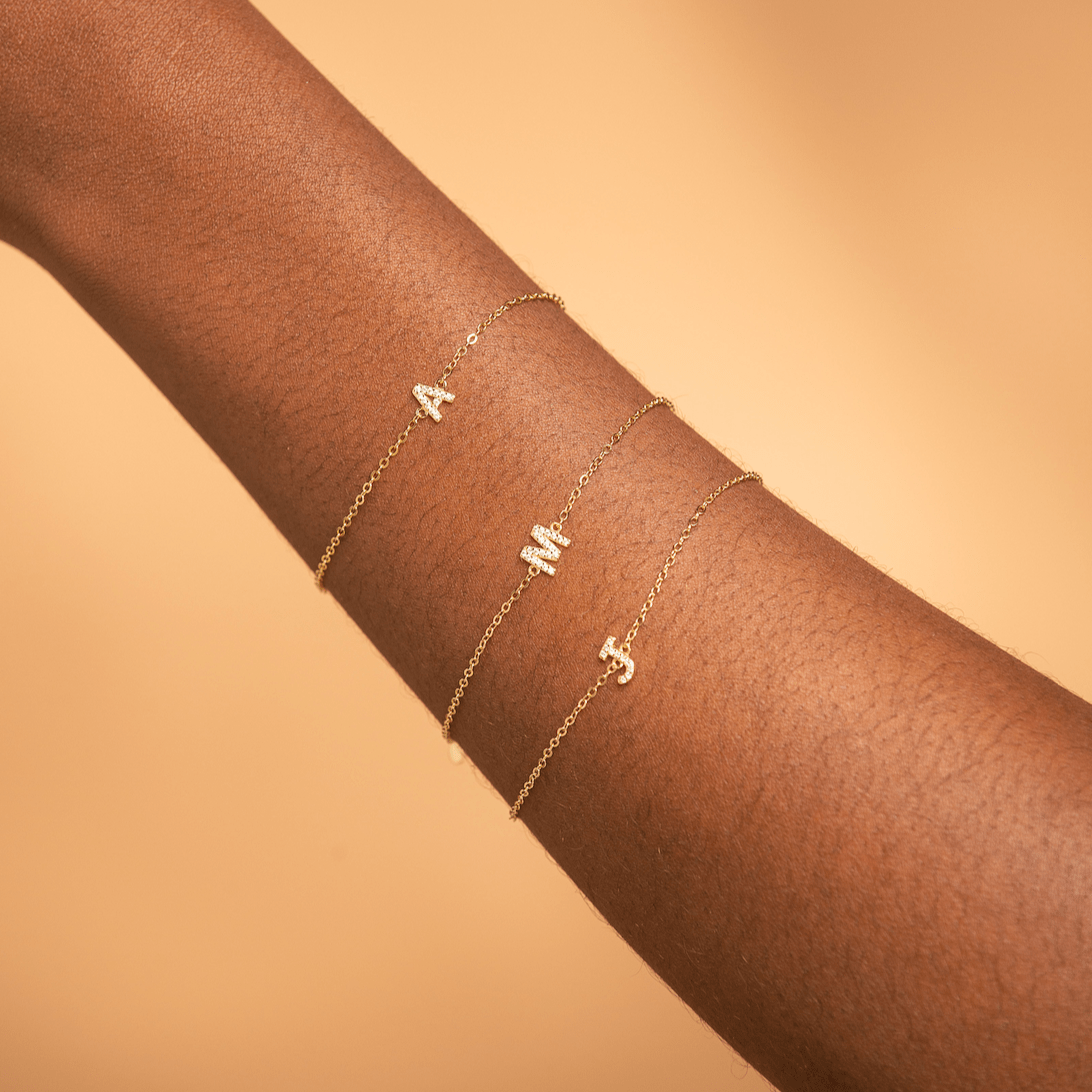 Celyssa The Original Initial Sapphire Letter Bracelet in 18K Gold Vermeil / B