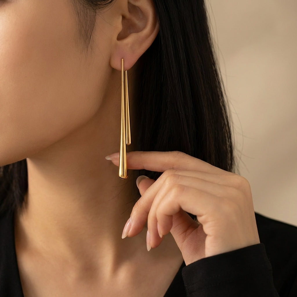 Celyssa Asymmetrical Elongated Drop Earrings in Gold + Silver