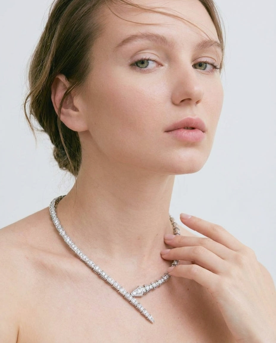 Celyssa Crystal Serpent Snake Choker Necklace
