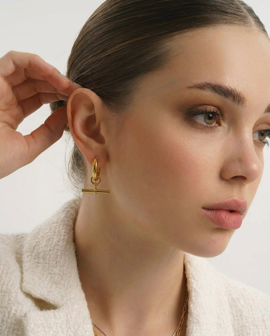 Celyssa Chunky T Bar Hoop Earrings