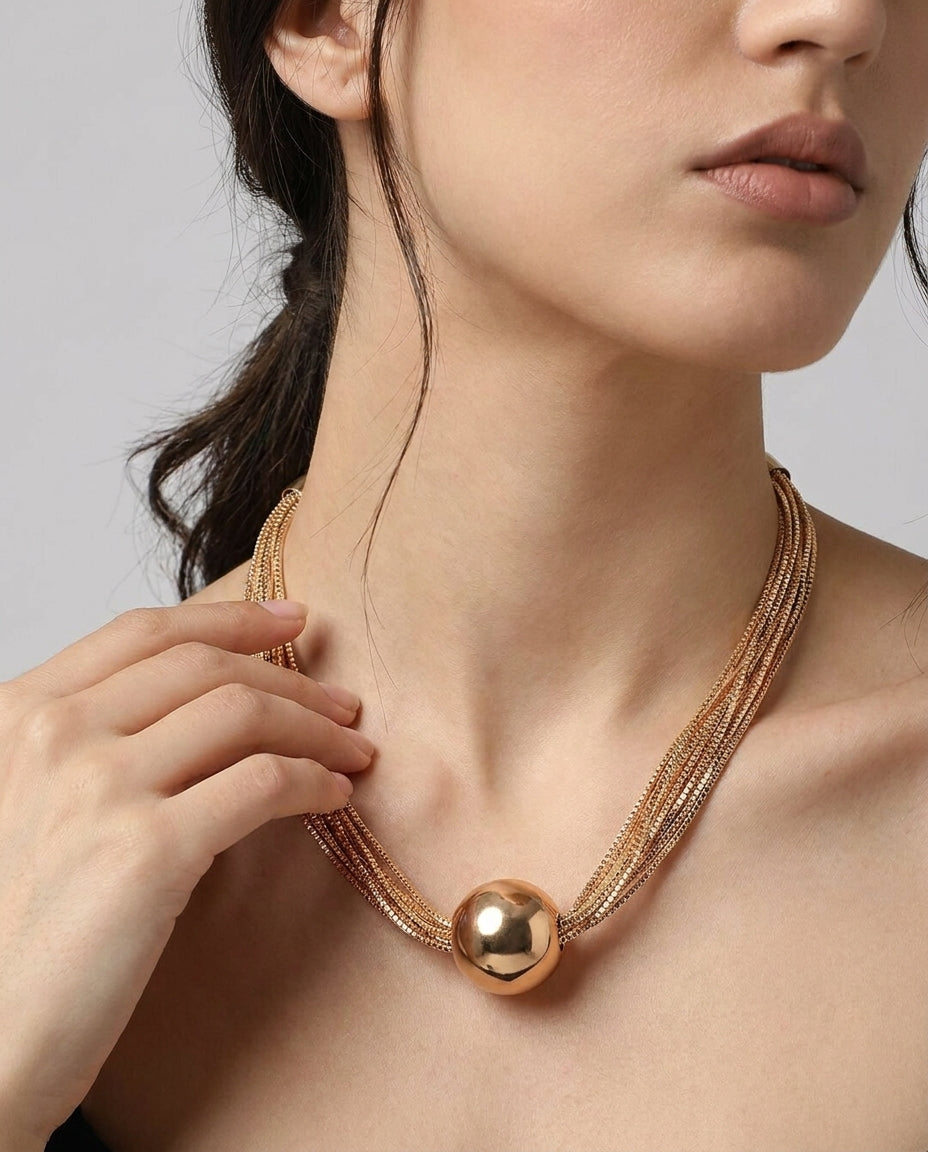 Celyssa Layered Necklace with Polished Ball Pendant
