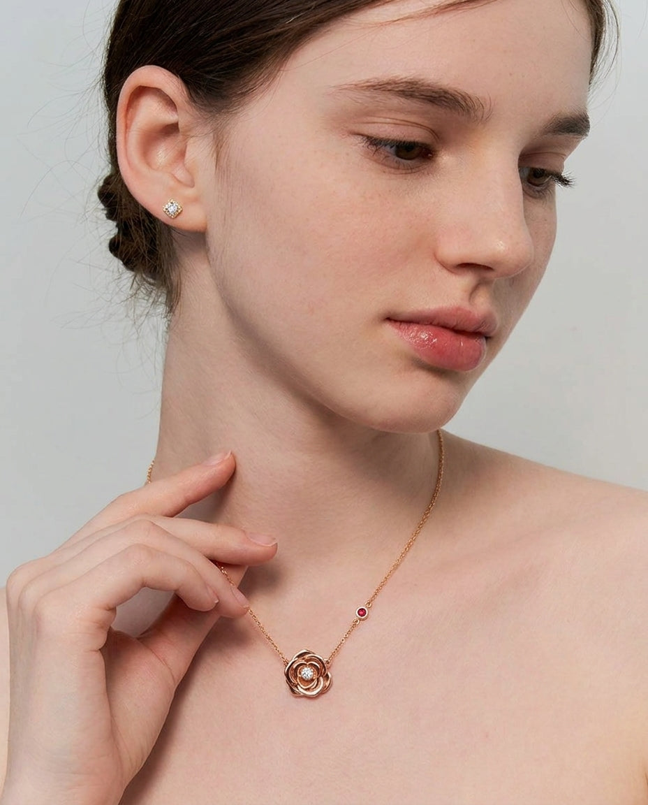 Celyssa My Rose 14K Rose Gold Pendant Necklace with Diamond & Ruby