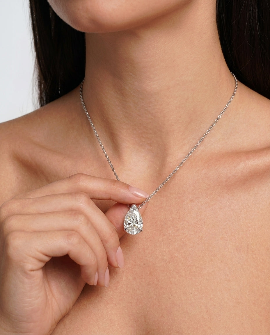 Celyssa Celeste Pear Cut Moissanite Necklace in Rose Gold