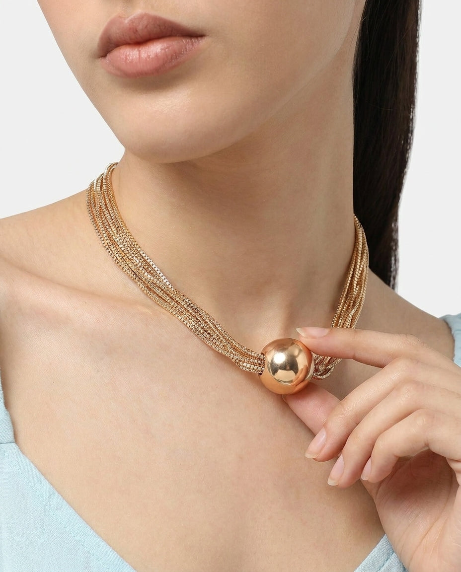 Celyssa Layered Necklace with Polished Ball Pendant
