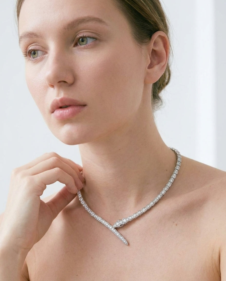 Celyssa Crystal Serpent Snake Choker Necklace