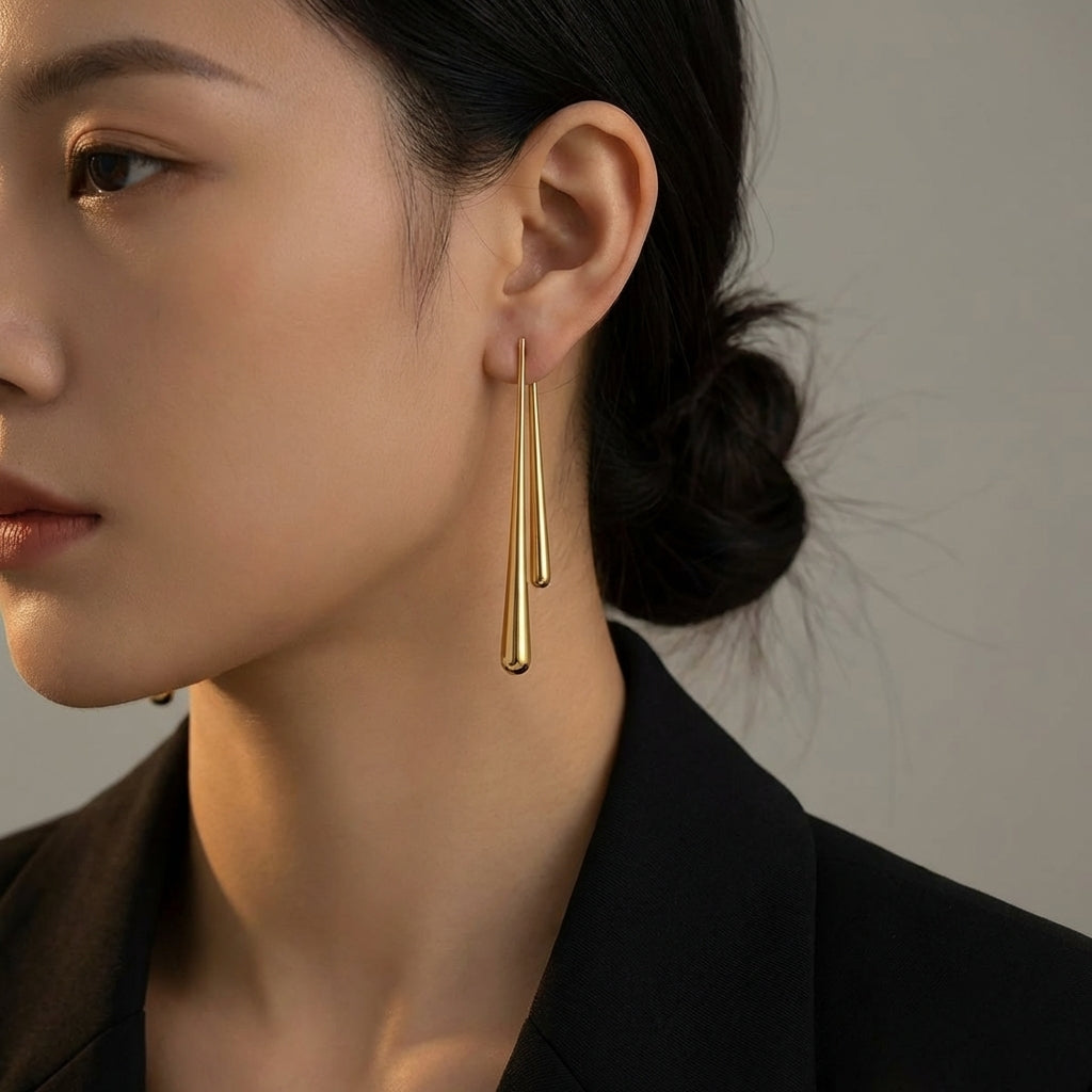 Celyssa Asymmetrical Elongated Drop Earrings in Silver
