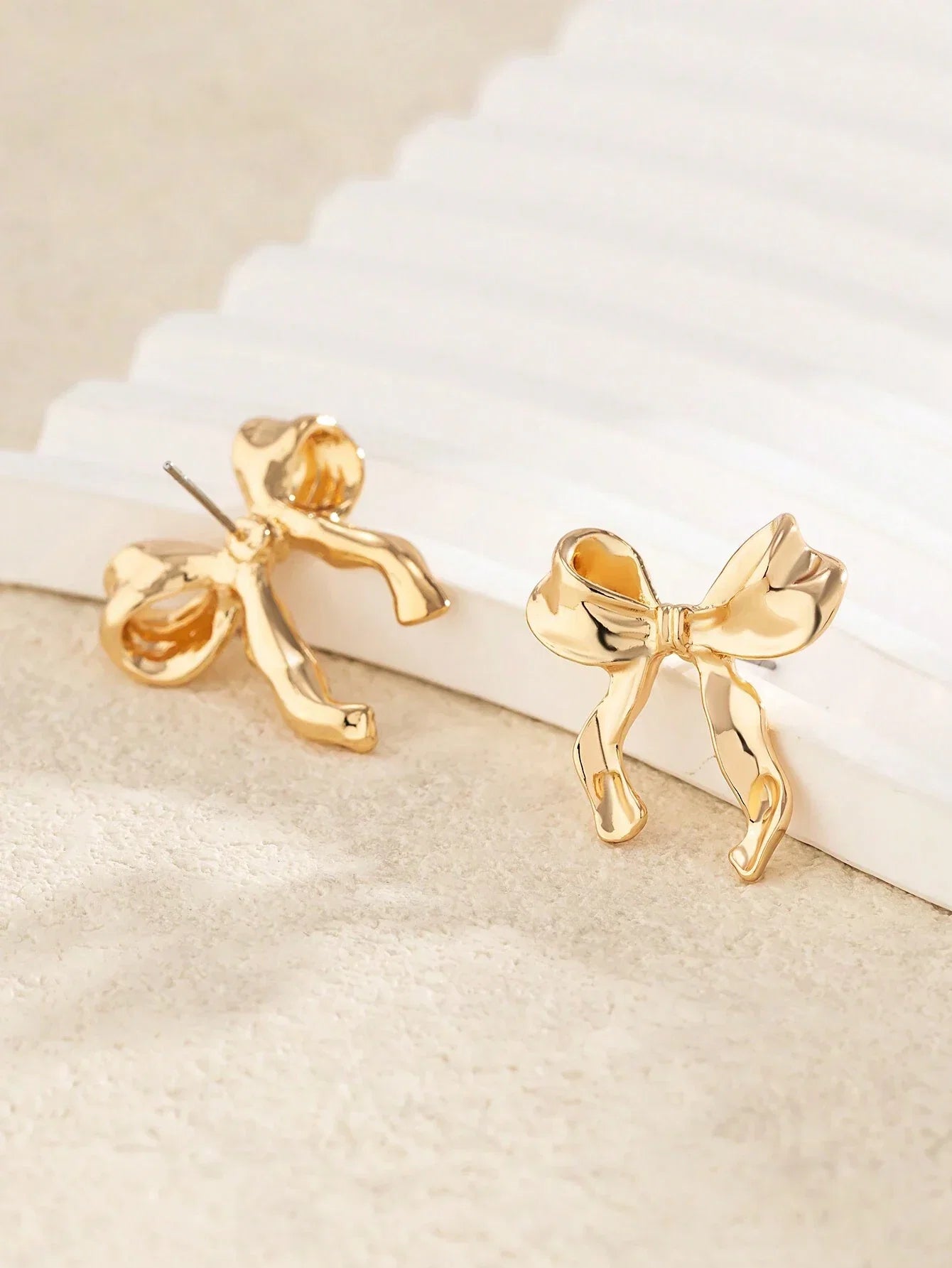 Celyssa Ribbon Bow Earrings in Gold