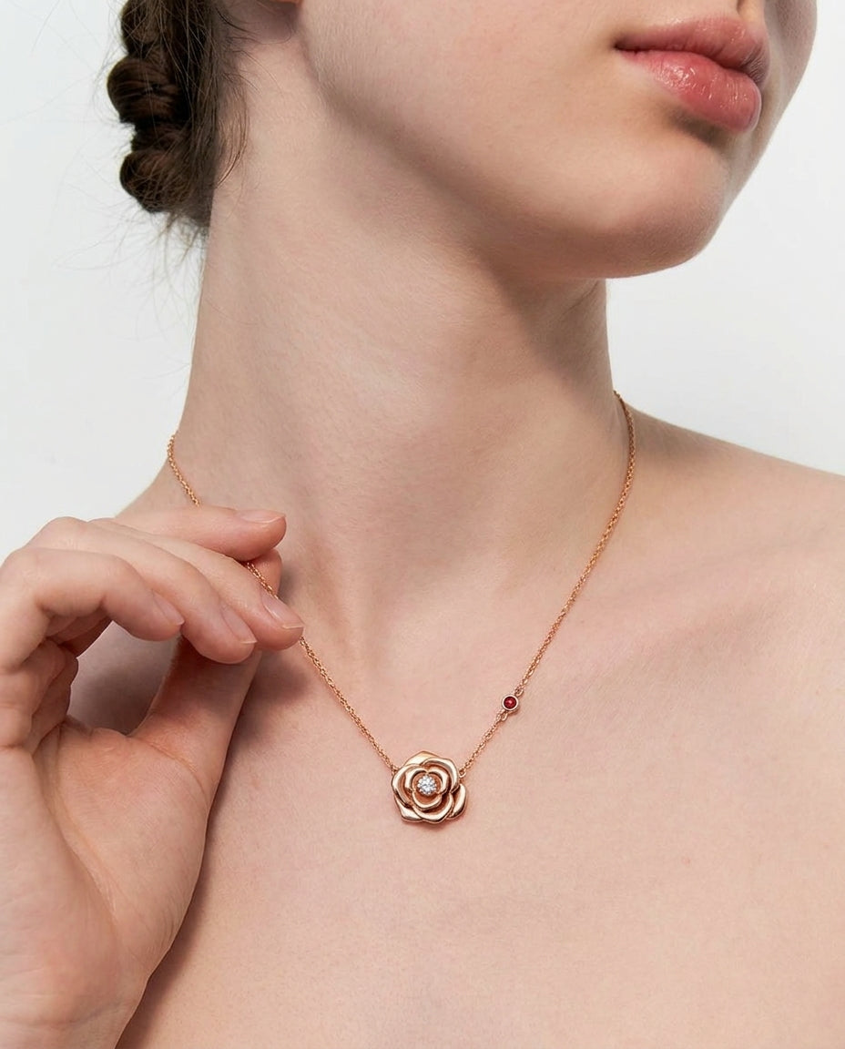 Celyssa My Rose 14K Rose Gold Pendant Necklace with Diamond & Ruby