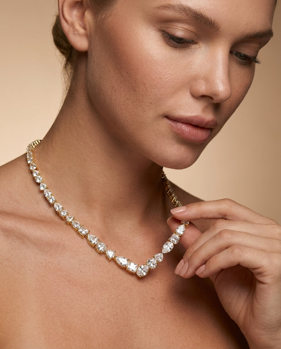 Celyssa Mixed Cut Crystal V Necklace
