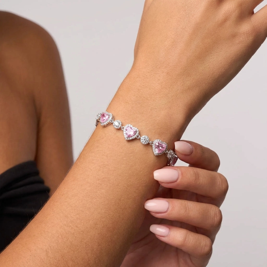 Celyssa Pink Halo Heart Tennis Bracelet