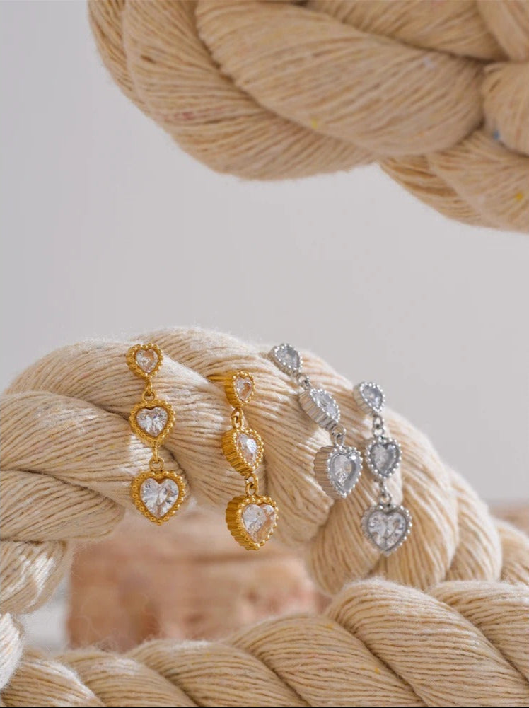 Celyssa Zirconia Trinity of Hearts Earrings