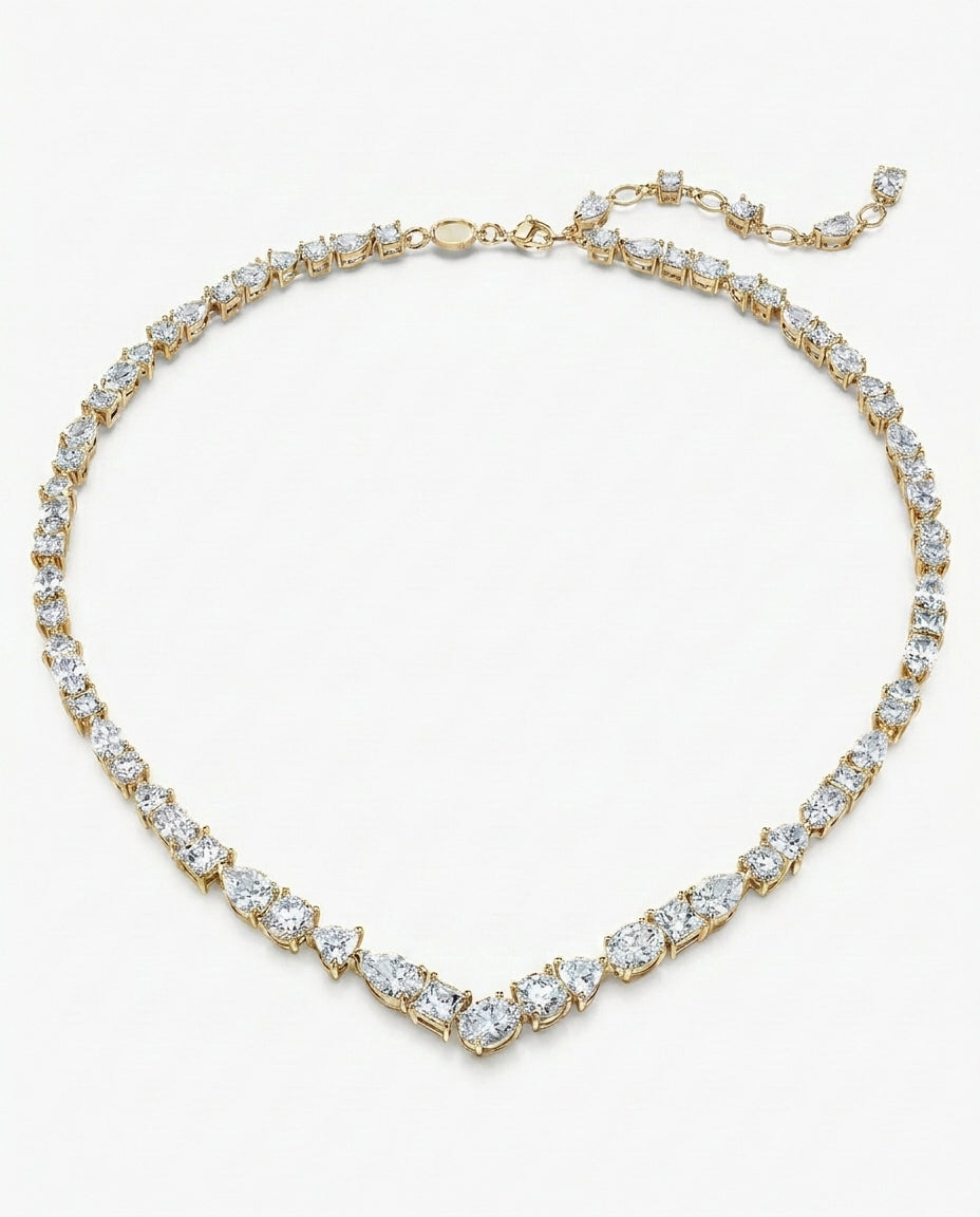 Celyssa Mixed Cut Crystal V Necklace in Gold
